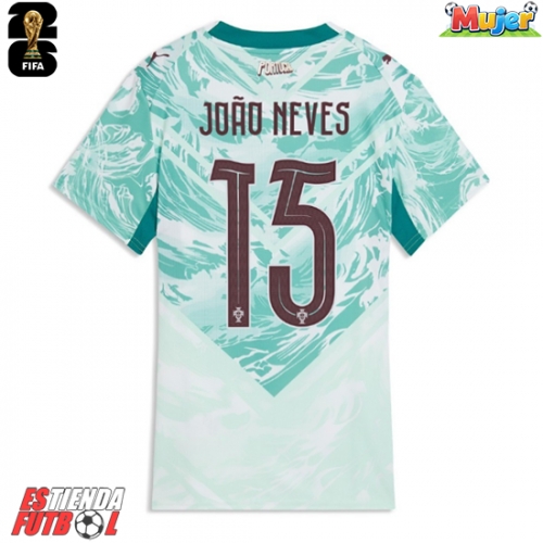 Portugal Joao Neves #15 Segunda Equipación Mujer Mundial 2026 Manga Corta